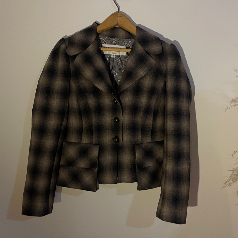 Trina Turk blazer, neutrals plaid